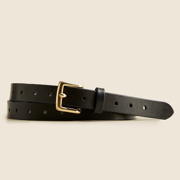 J.Crew Perforated Italian Leather Belt -  0.75" - XS/S - Black - Brass Hardware - Picture 1 of 5